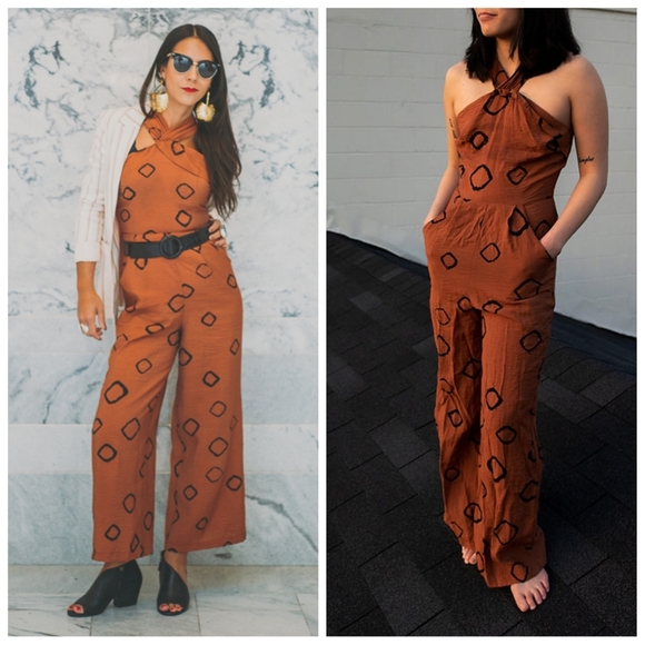 Anthropologie Eva Franco Terracotta Geometric Jumpsuit Size 6 - Picture 3 of 8